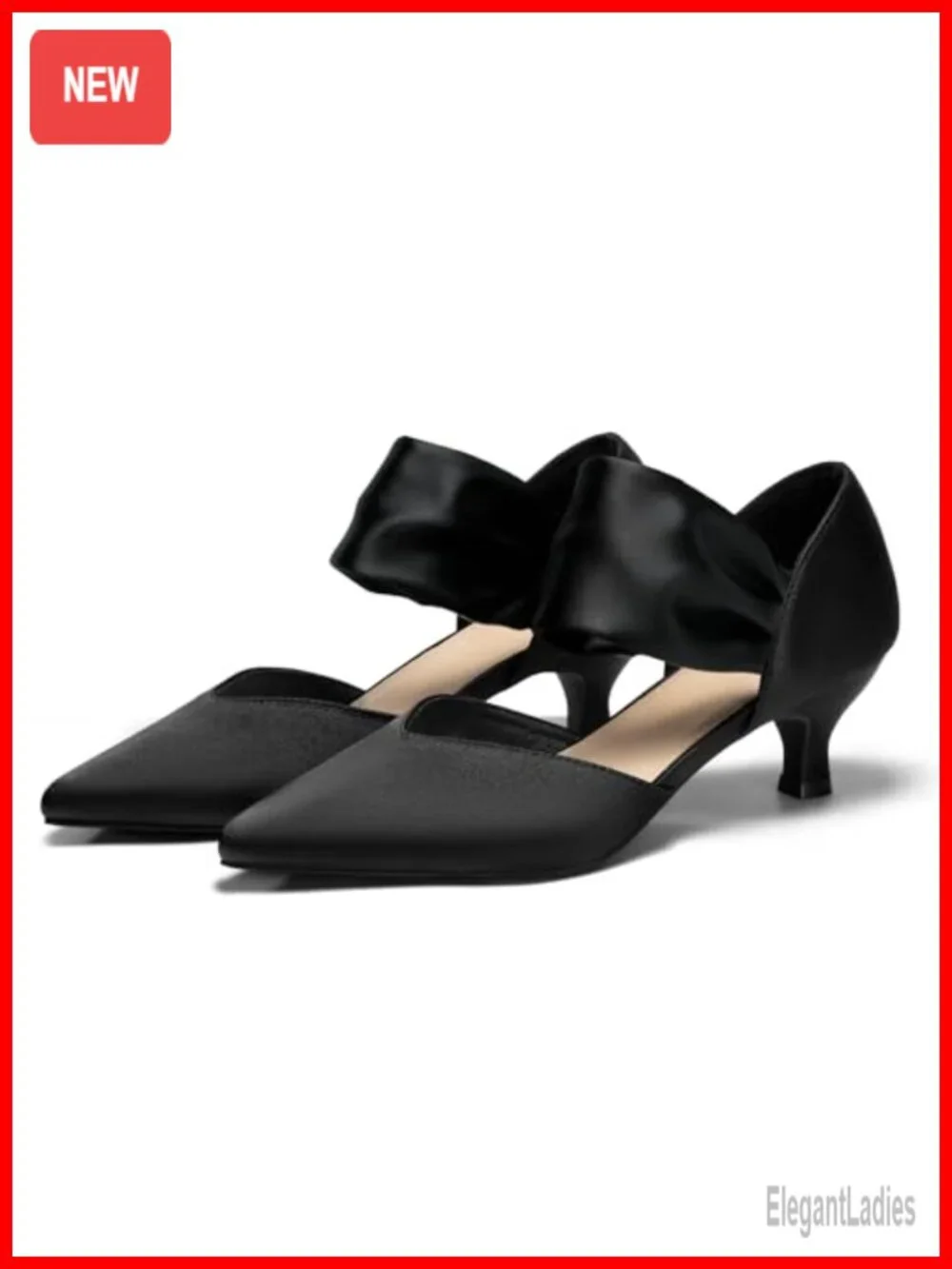 Kitten Heels Pointed Toe Pumps Ankle Strap Satin D'Orsay Wedding Shoes